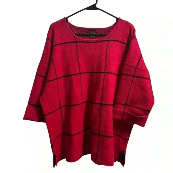 Tahari Red Windowpane Grid Sweater Size 2X - Picture 1 of 4